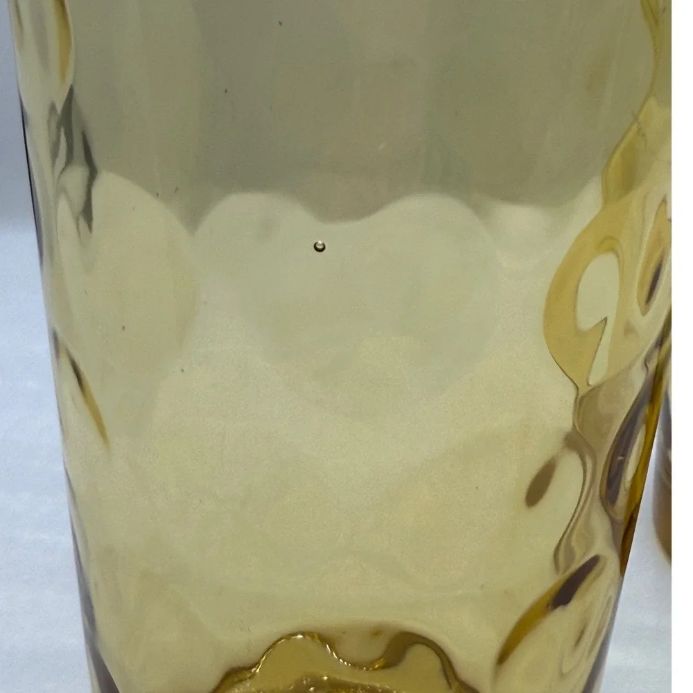 VTG Amber Eldorado Gold Hazel-Atlas Rain Drops Thumbprint‎ Glasses Set of 3 MCM